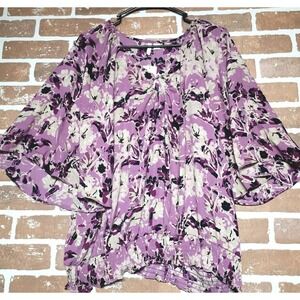Cato Plus 18/20W Purple Floral Short Sleeve Blouse Stretch Lightweight Top